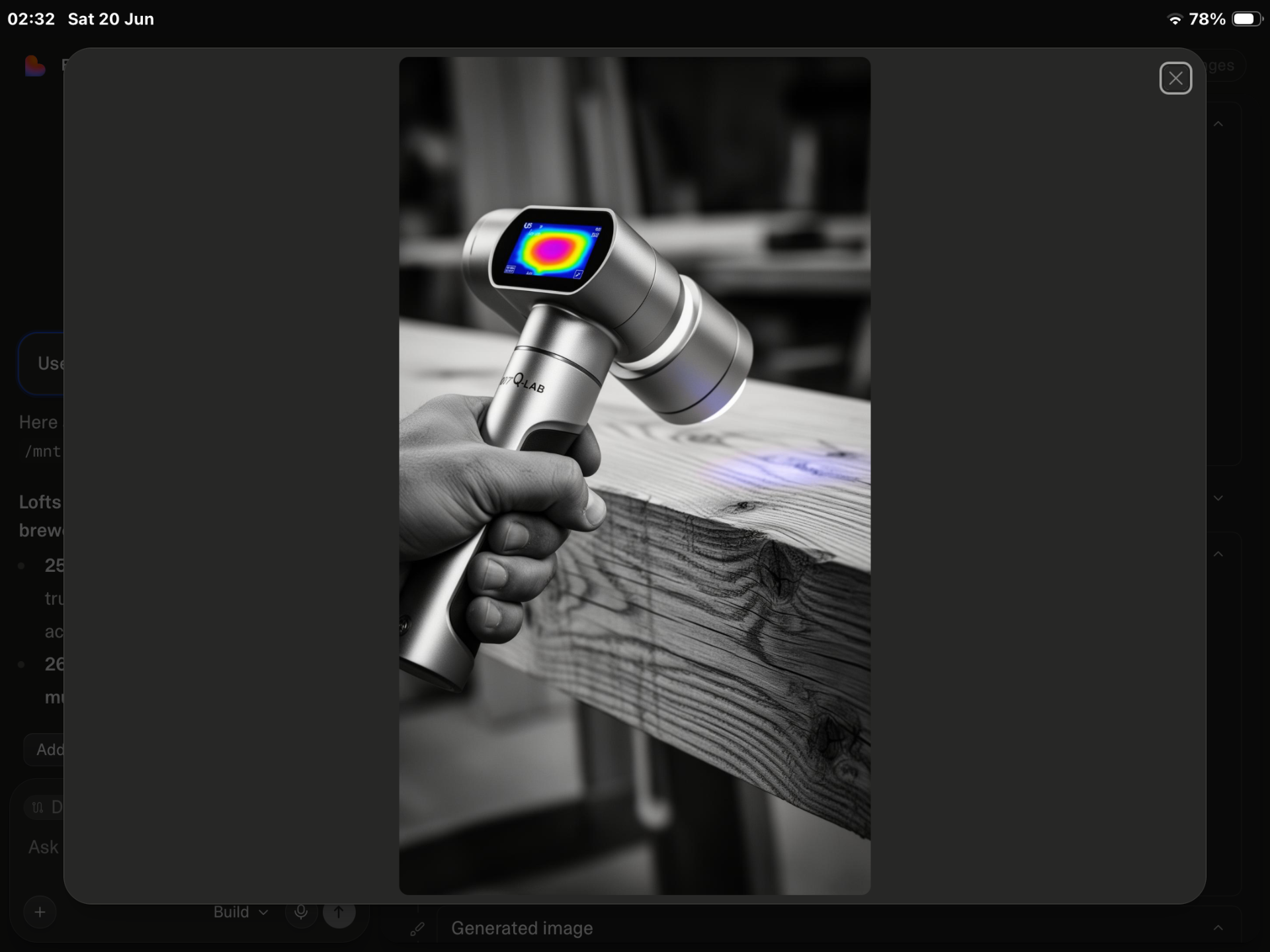 Titanium thermal probe reading an oak beam
