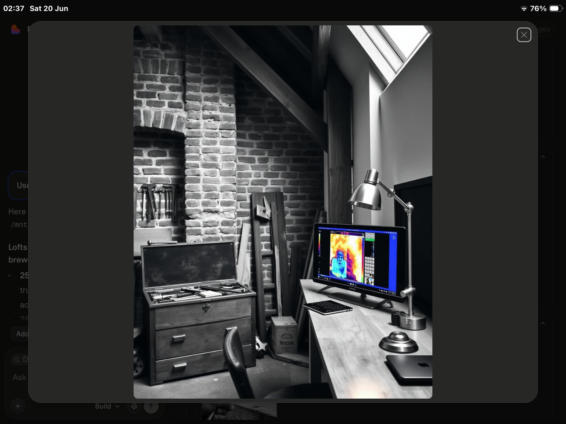 Thermal imaging on a monitor inside an exposed-brick workshop